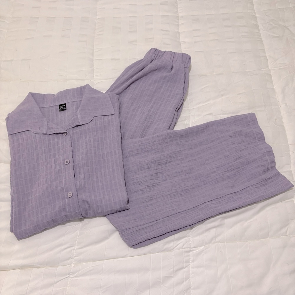 SHEIN flowy lavender pant and button down set